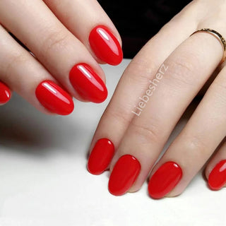  Shiny Wine Red Oval Short Fake Nails cashymart