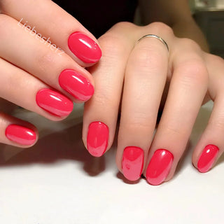  Shiny Wine Red Oval Short Fake Nails cashymart