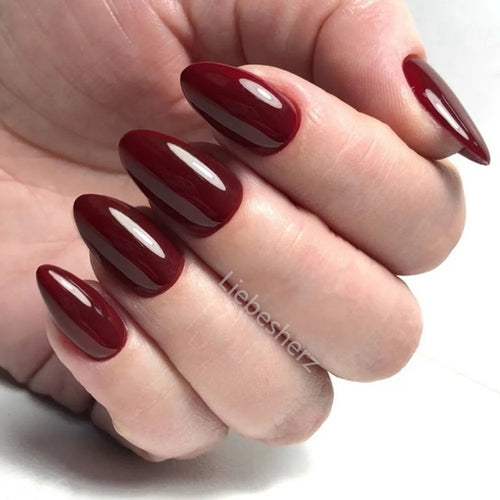  Shiny Wine Red Press-On Stiletto Nails cashymart