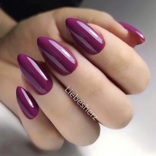  Shiny Wine Red Press-On Stiletto Nails cashymart