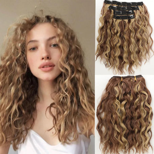  Short Honey Gold Wavy Hair Extensions Set cashymart