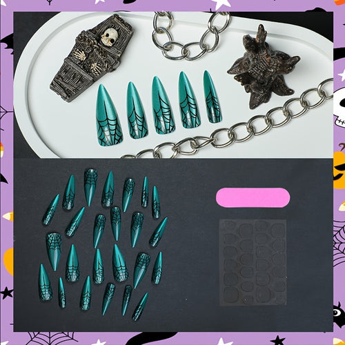  Spooky Green Cat Eye Stiletto Press-On Nails cashymart