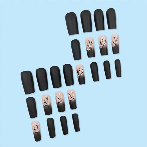  Square Fake Nails Pink Plum Blossom Design cashymart