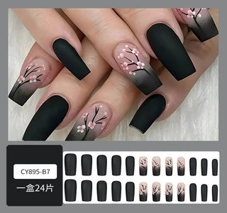 Square Fake Nails Pink Plum Blossom Design cashymart