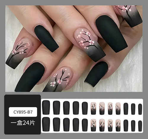  Square Fake Nails Pink Plum Blossom Design cashymart