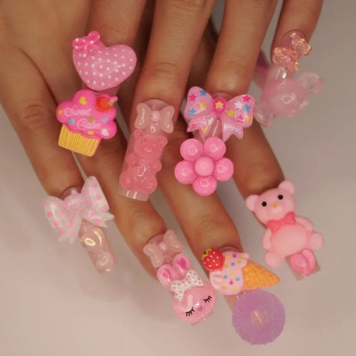  Strawberry & Bear Themed Fake Nails cashymart