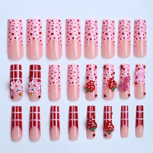  Strawberry & Bear Themed Fake Nails cashymart