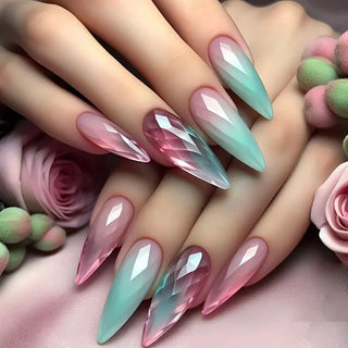  Striped Stiletto Press-On Nails cashymart