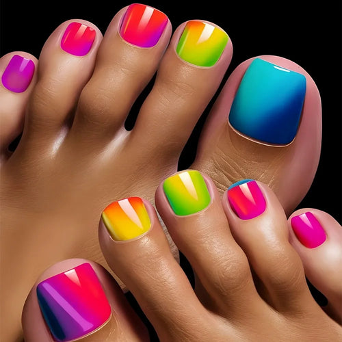  Summer Rainbow Press On Toe Nails 24pcs cashymart