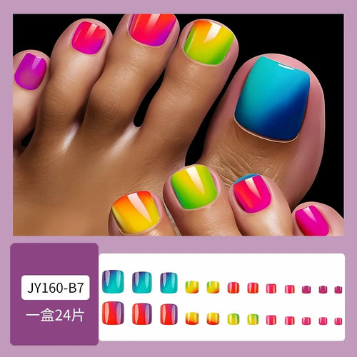  Summer Rainbow Press On Toe Nails 24pcs cashymart