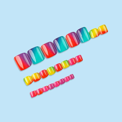  Summer Rainbow Press On Toe Nails 24pcs cashymart
