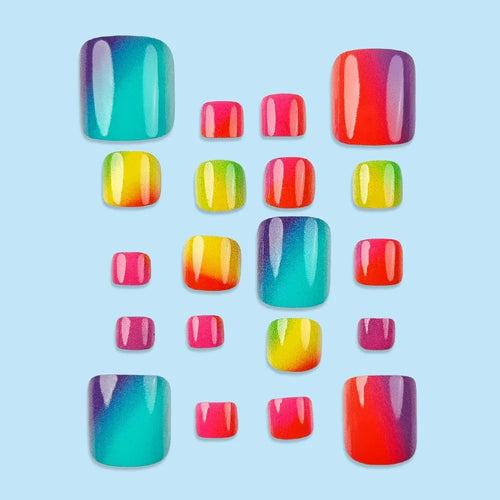  Summer Rainbow Press On Toe Nails 24pcs cashymart