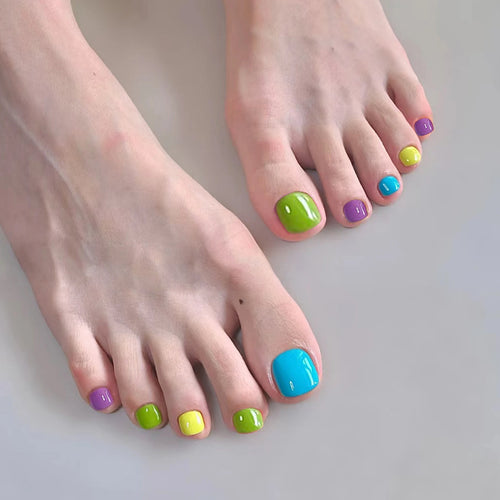  Summer Rainbow Press On Toe Nails 24pcs cashymart