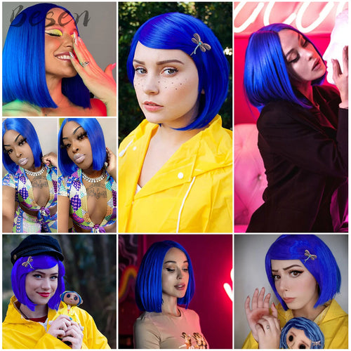  Synthetic Dark Blue Bob Wig for Cosplay cashymart