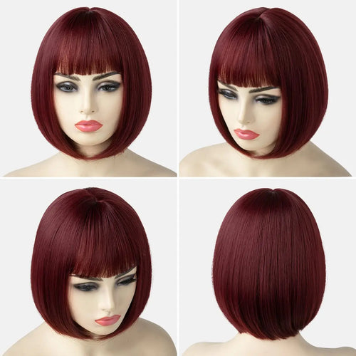 Synthetic Wine Red Bob Wig with Bangs cashymart