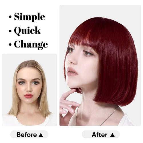  Synthetic Wine Red Bob Wig with Bangs cashymart