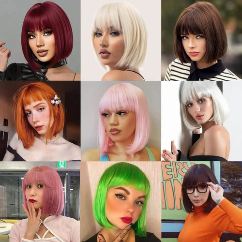  Synthetic Wine Red Bob Wig with Bangs cashymart