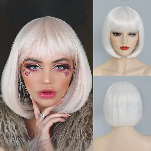  Synthetic Wine Red Bob Wig with Bangs cashymart