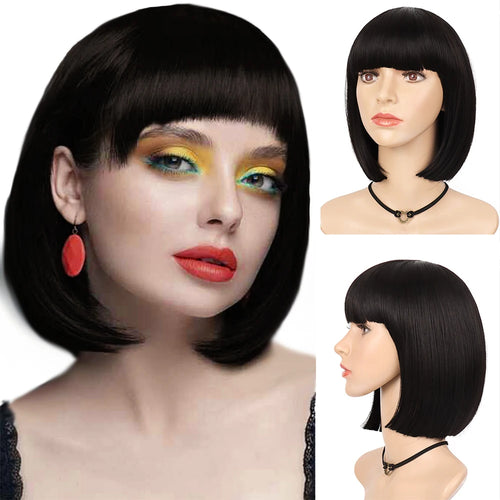  Synthetic Wine Red Bob Wig with Bangs cashymart