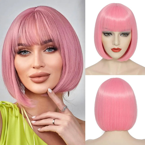  Synthetic Wine Red Bob Wig with Bangs cashymart