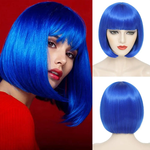  Synthetic Wine Red Bob Wig with Bangs cashymart