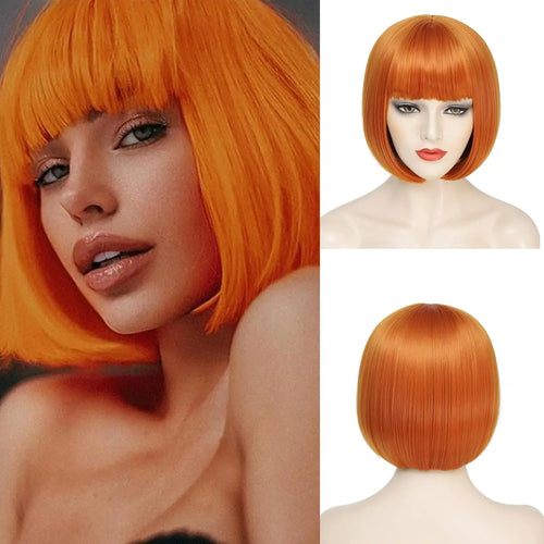  Synthetic Wine Red Bob Wig with Bangs cashymart
