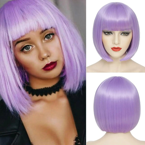  Synthetic Wine Red Bob Wig with Bangs cashymart
