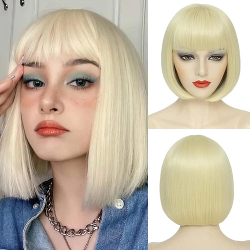  Synthetic Wine Red Bob Wig with Bangs cashymart
