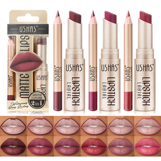  USHAS 12 Color Lip Liner Plus Lipstick Set Long Lasting Matte cashymart