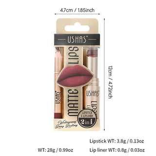  USHAS 12 Color Lip Liner Plus Lipstick Set Long Lasting Matte cashymart