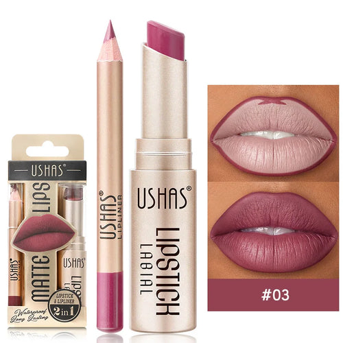  USHAS 12 Color Lip Liner Plus Lipstick Set Long Lasting Matte cashymart