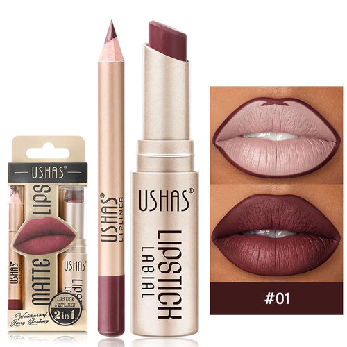  USHAS 12 Color Lip Liner Plus Lipstick Set Long Lasting Matte cashymart