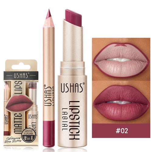  USHAS 12 Color Lip Liner Plus Lipstick Set Long Lasting Matte cashymart