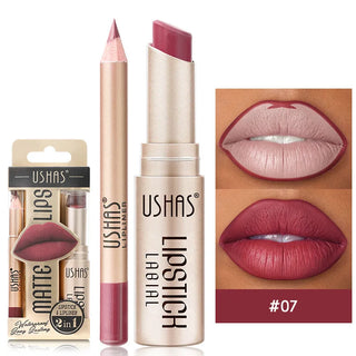  USHAS 12 Color Lip Liner Plus Lipstick Set Long Lasting Matte cashymart