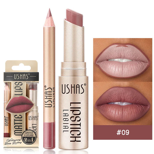  USHAS 12 Color Lip Liner Plus Lipstick Set Long Lasting Matte cashymart
