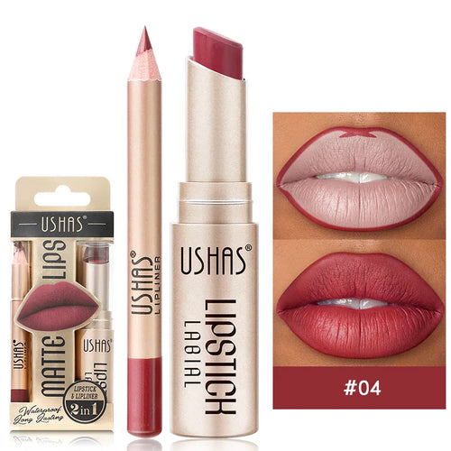  USHAS 12 Color Lip Liner Plus Lipstick Set Long Lasting Matte cashymart