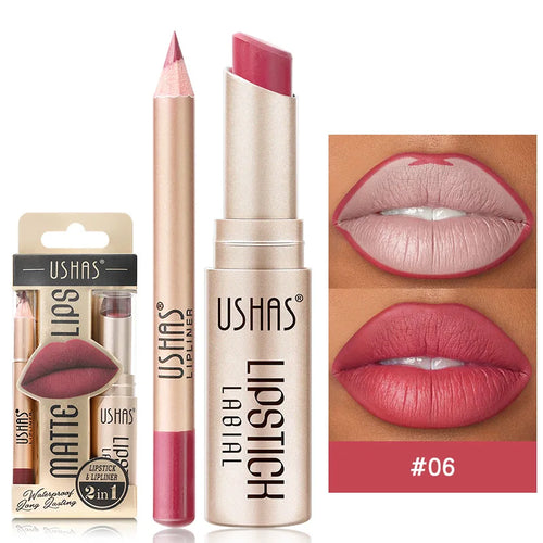  USHAS 12 Color Lip Liner Plus Lipstick Set Long Lasting Matte cashymart