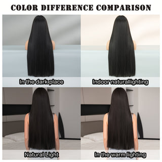  WIGS Elegant Long Black Straight Wig with Bangs cashymart