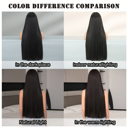  WIGS Elegant Long Black Straight Wig with Bangs cashymart