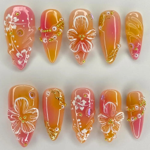  Wearable Blue Stiletto Almond False Nails cashymart