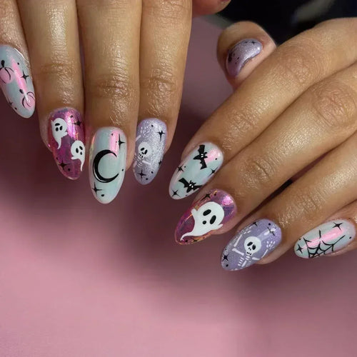  Whimsical Clown Almond Press-On Nails on! cashymart