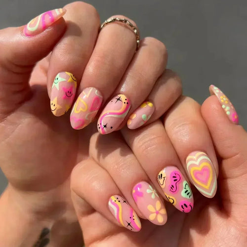  Whimsical Clown Almond Press-On Nails on! cashymart