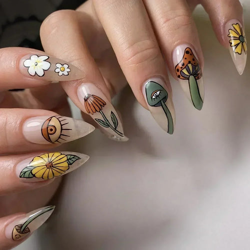  Whimsical Clown Almond Press-On Nails on! cashymart