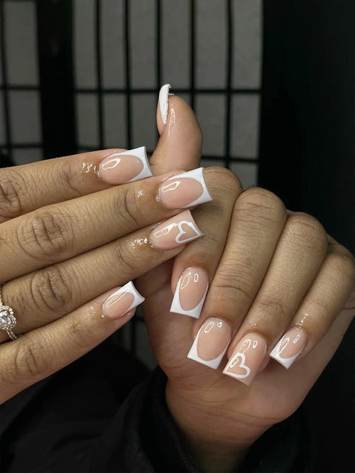  White Long Square French Press Nails cashymart