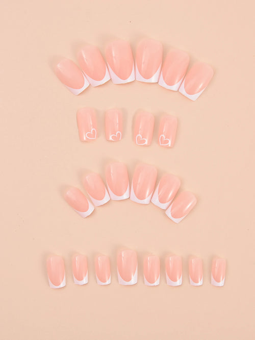  White Long Square French Press Nails cashymart
