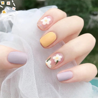  White Small Flower Acrylic Press-On Nails cashymart