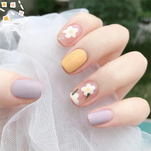  White Small Flower Acrylic Press-On Nails cashymart