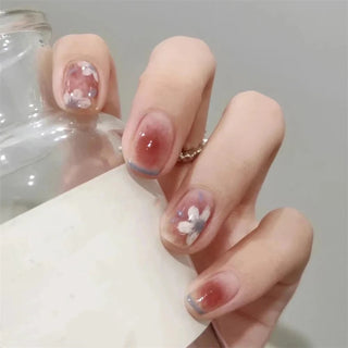  White Small Flower Acrylic Press-On Nails cashymart