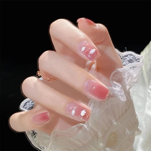  White Small Flower Acrylic Press-On Nails cashymart