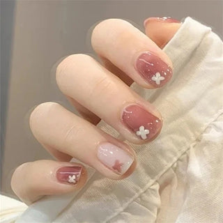  White Small Flower Acrylic Press-On Nails cashymart